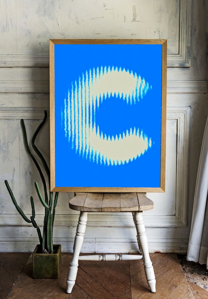 Blue C Glitch Abstract Poster. — room view 1