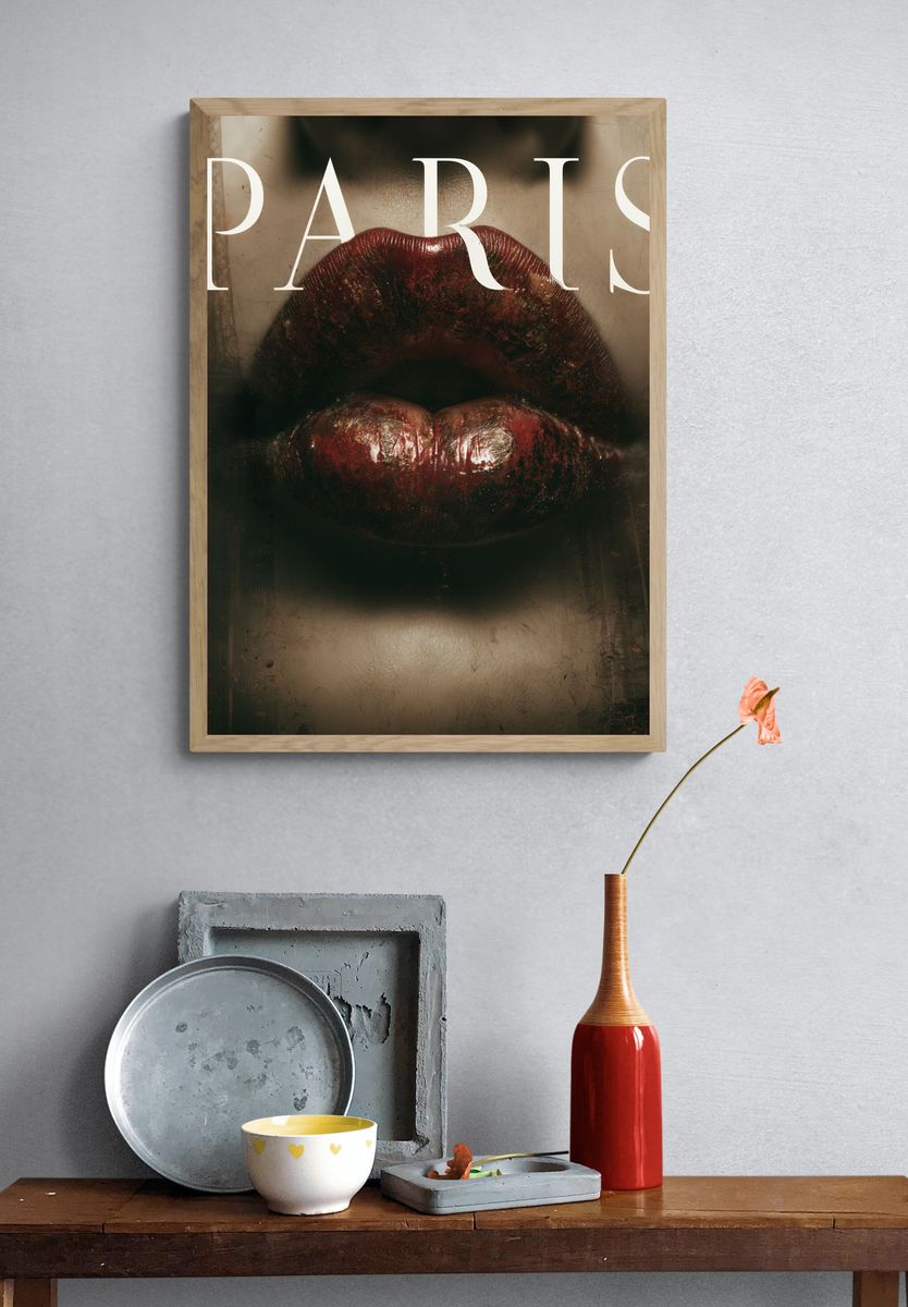 Paris Lips Typography Poster. — room view 3