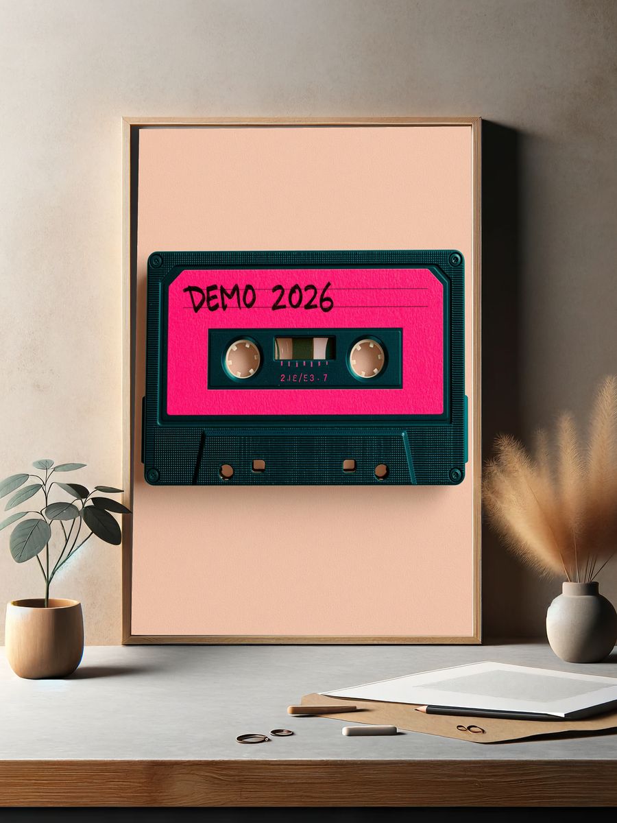 Demo 2026 Cassette Typography Poster. — room view 2