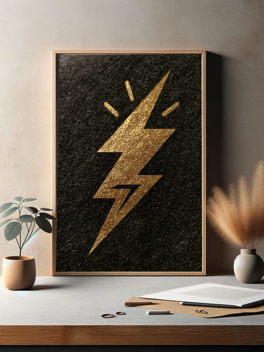 Gold Lightning Bolt Typography Poster. — room view 2