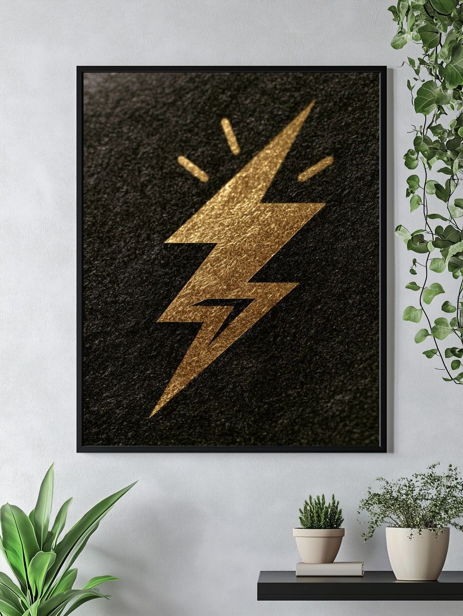 Gold Lightning Bolt Typography Poster. — room view 4