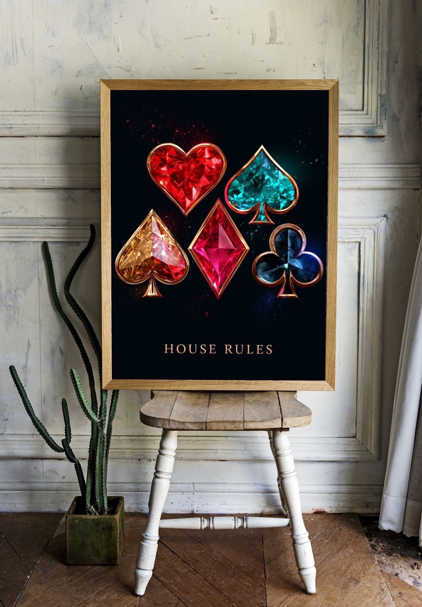 House Rules Playing Cards Typography Poster. room preview