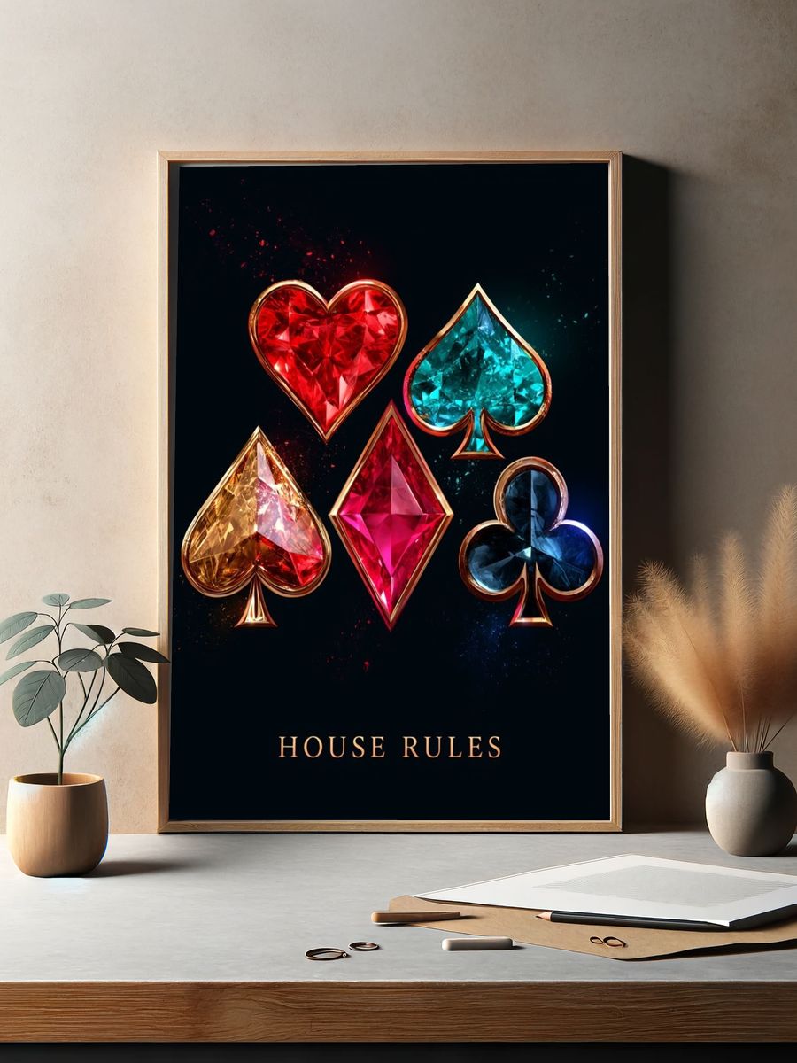 House Rules Playing Cards Typography Poster. — room view 2