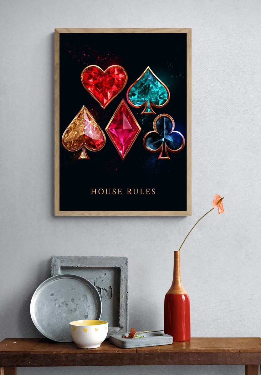 House Rules Playing Cards Typography Poster. — room view 3