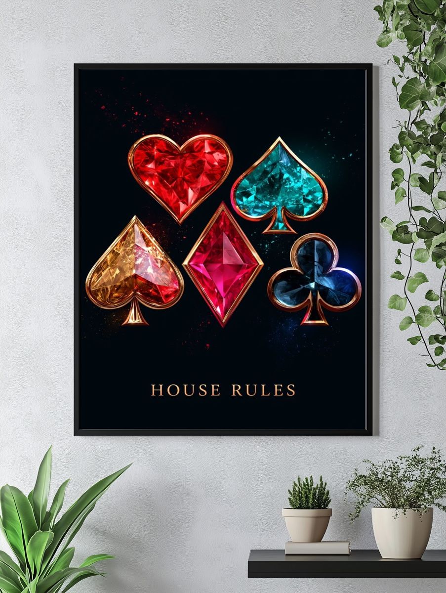 House Rules Playing Cards Typography Poster. — room view 4