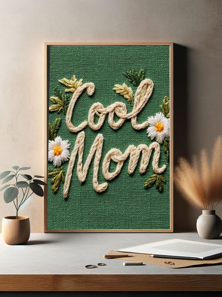 Cool Mom Embroidery Typography Poster. — room view 2