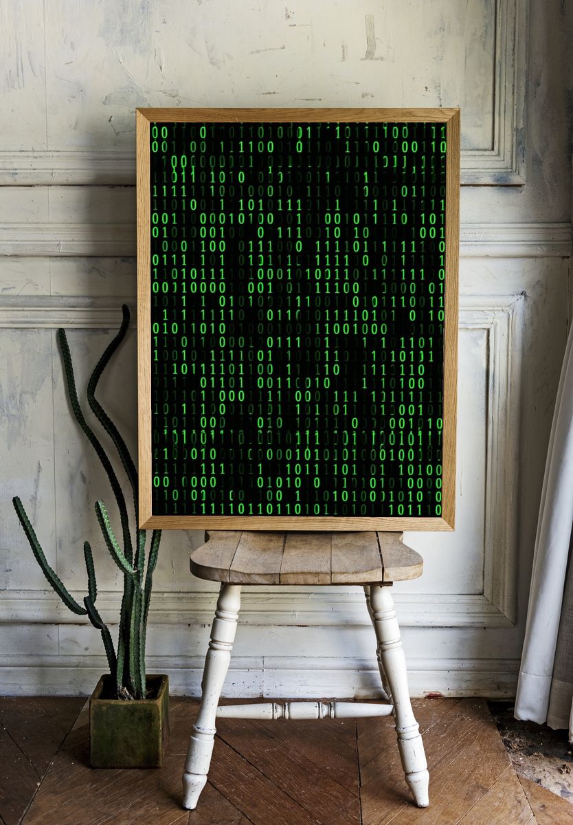 Green Binary Code Typography Poster. — room view 1