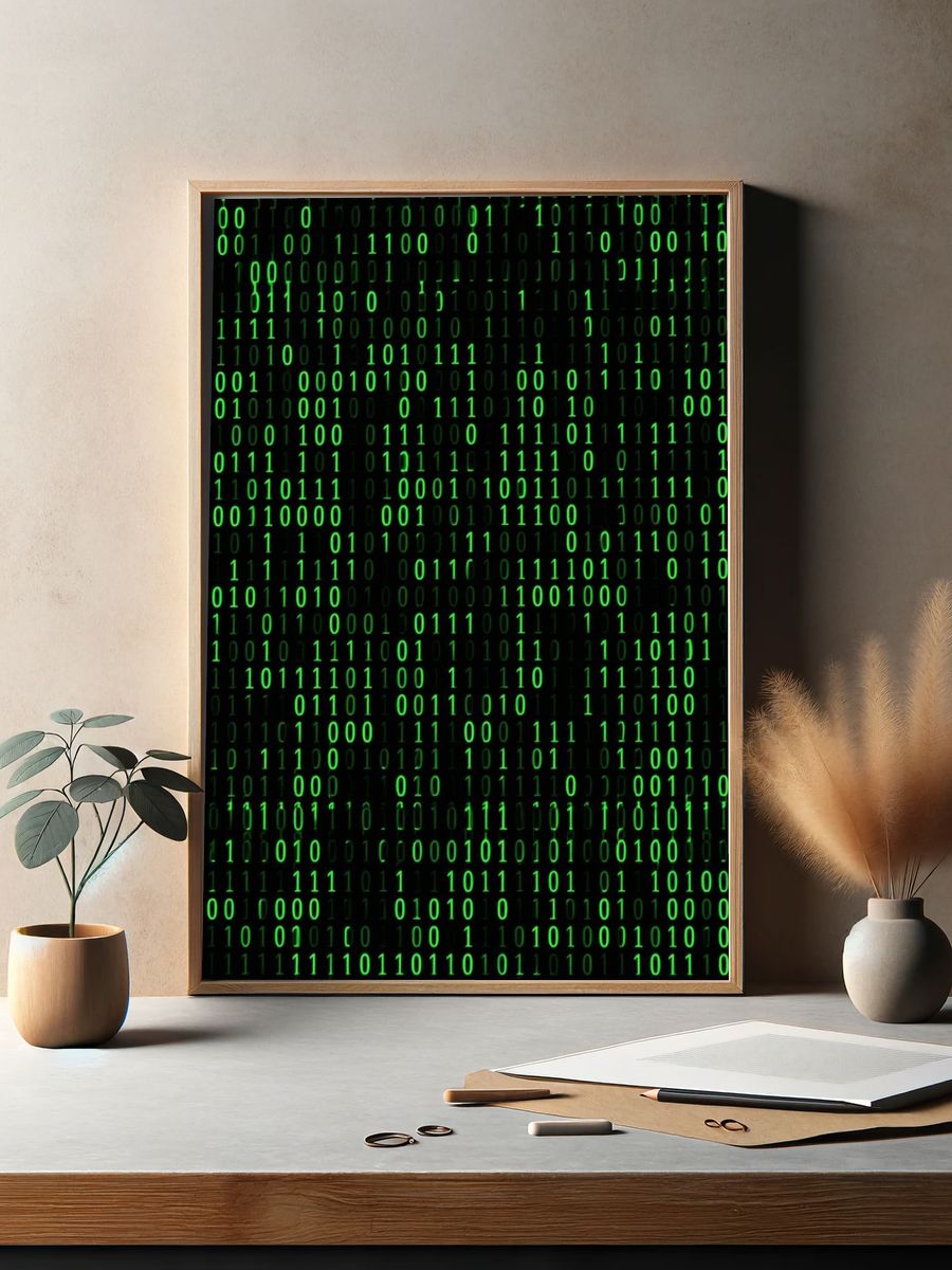 Green Binary Code Typography Poster. — room view 2