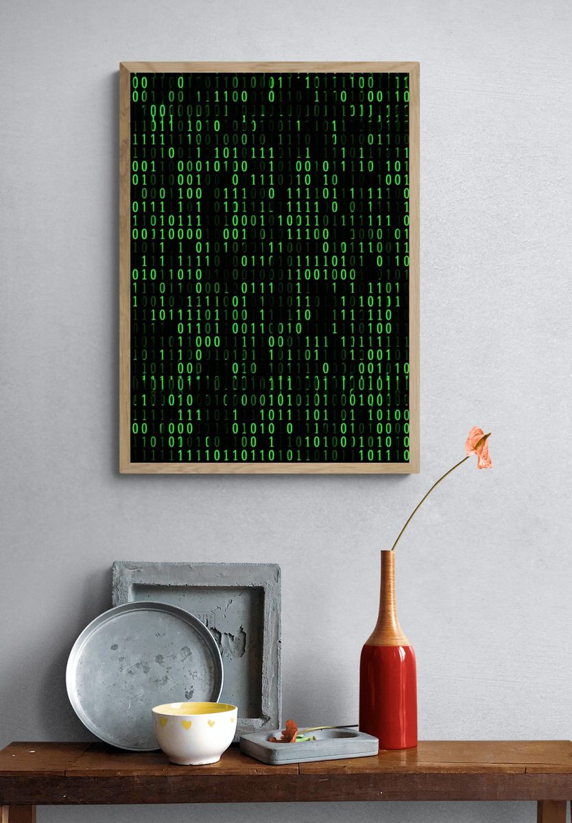 Green Binary Code Typography Poster. — room view 3