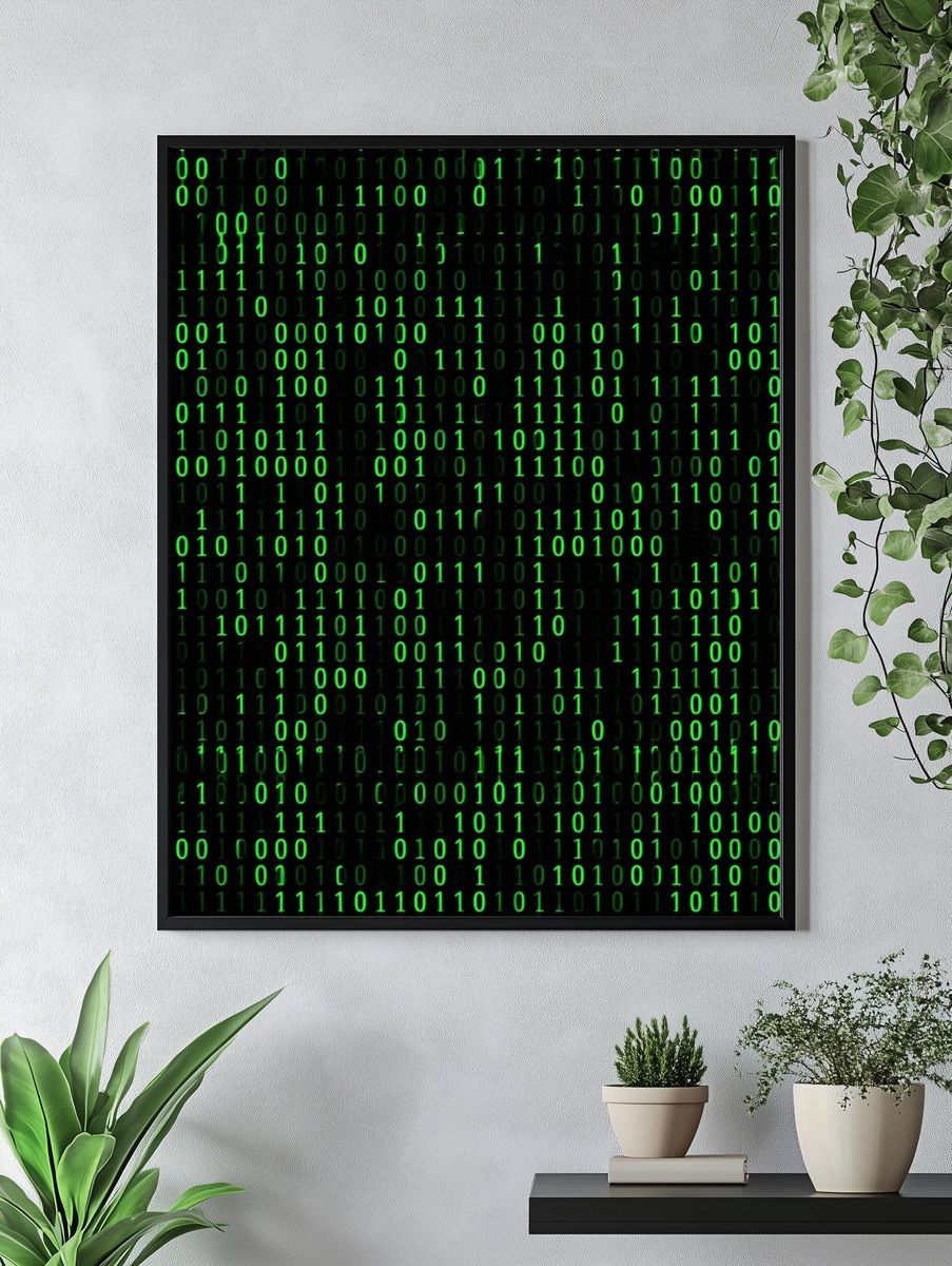 Green Binary Code Typography Poster. — room view 4
