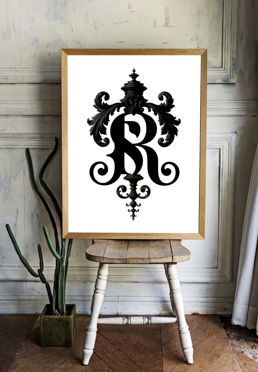 Ornate Monogram R Poster. — room view 1