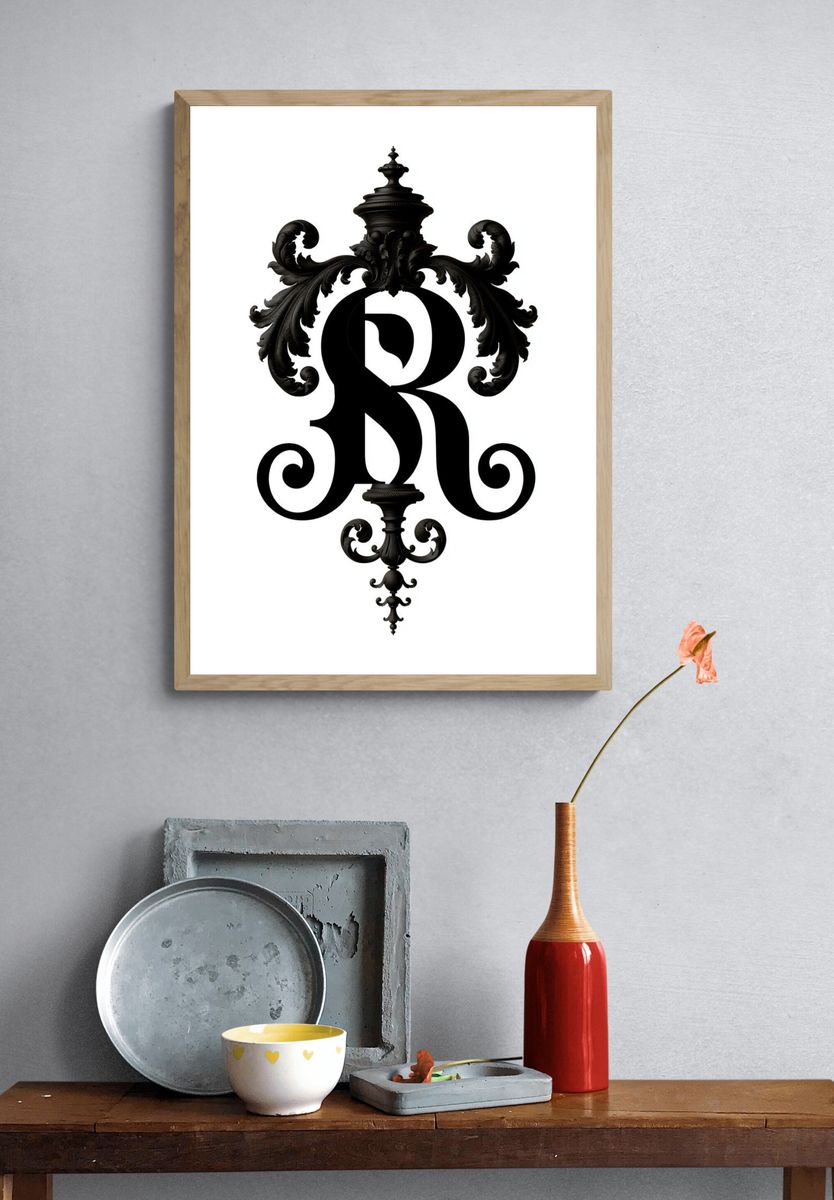 Ornate Monogram R Poster. — room view 3