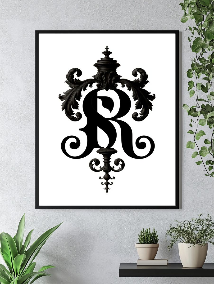 Ornate Monogram R Poster. — room view 4