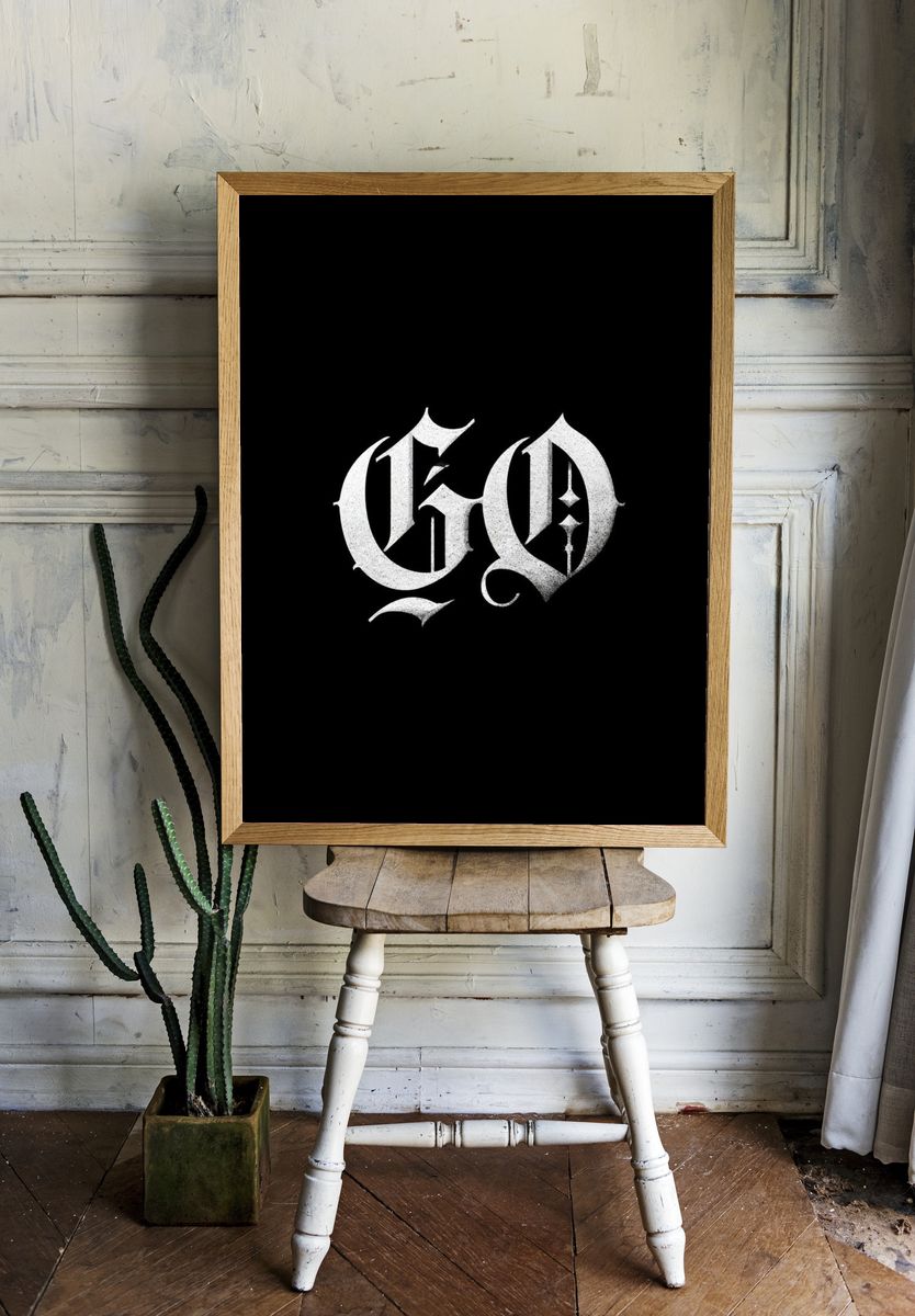 Gothic GO Monogram Typography Poster. — room view 1