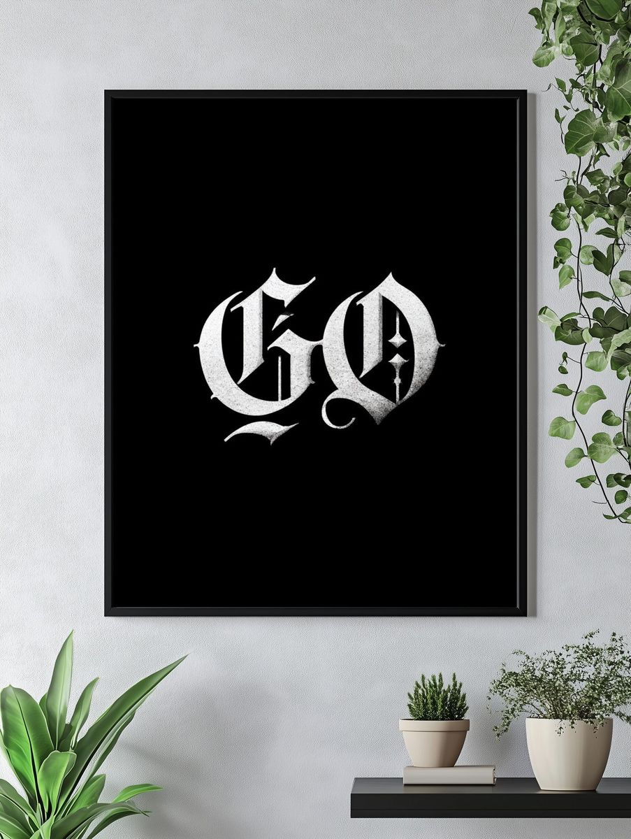Gothic GO Monogram Typography Poster. — room view 4
