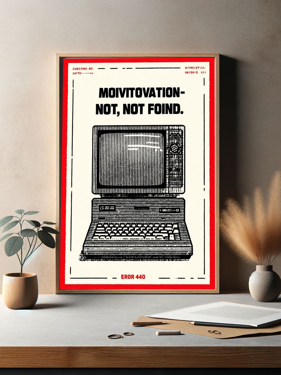 Motivation Not Found Retro Print. — room view 2