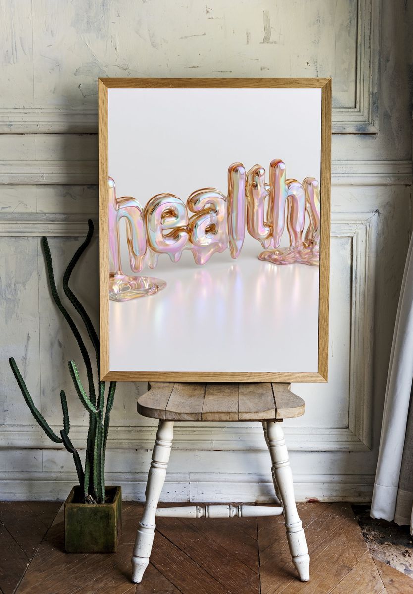 Healthy Iridescent Typography Poster. — room view 1
