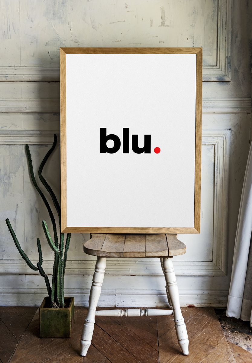 Blu Minimalist Typography Poster. room preview