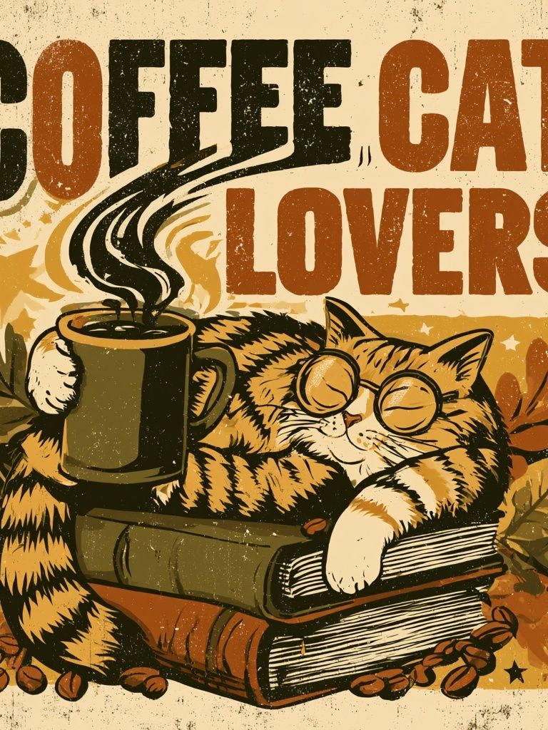 Coffee Cat Lovers Typography Poster. poster detail