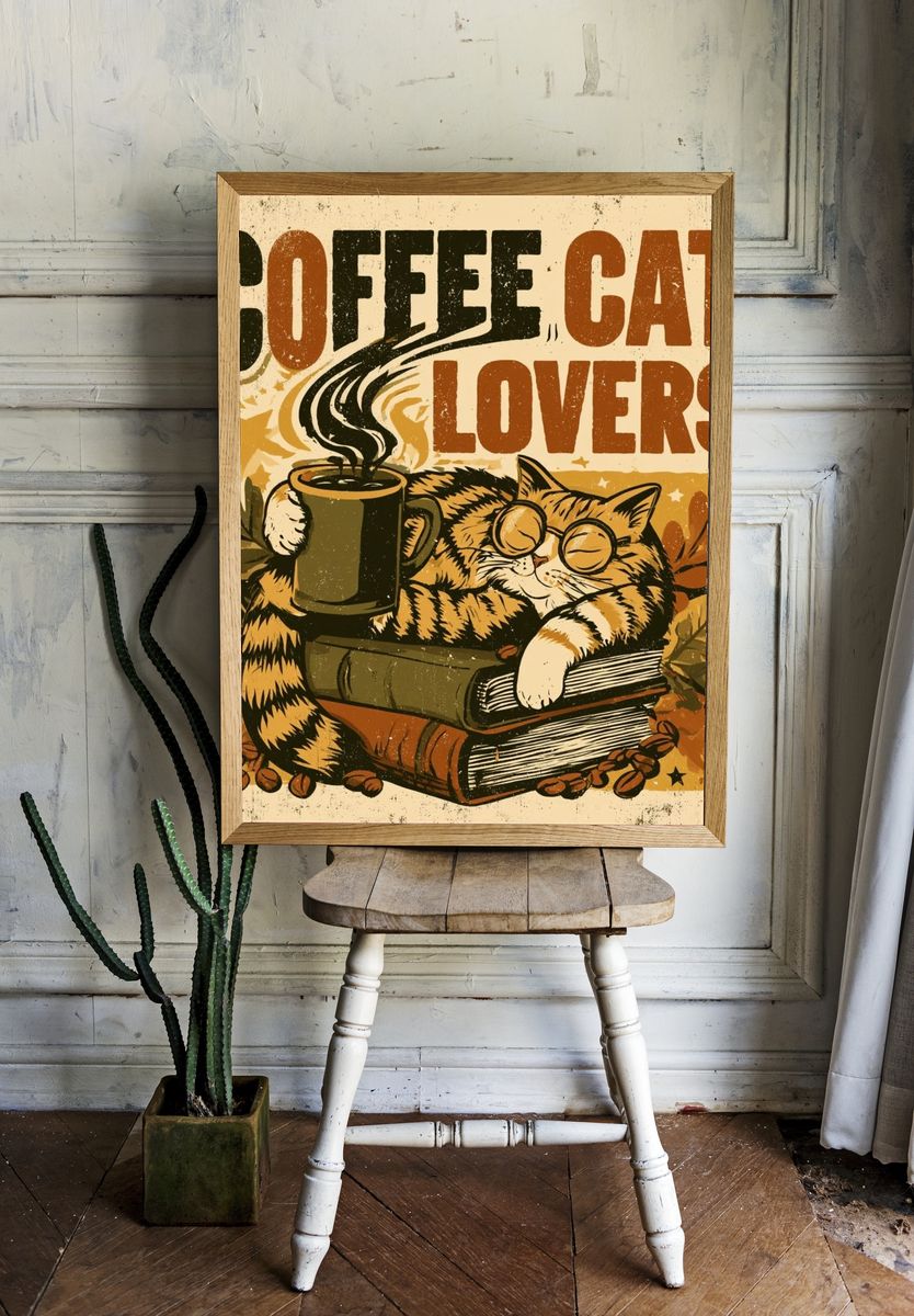 Coffee Cat Lovers Typography Poster. — room view 1