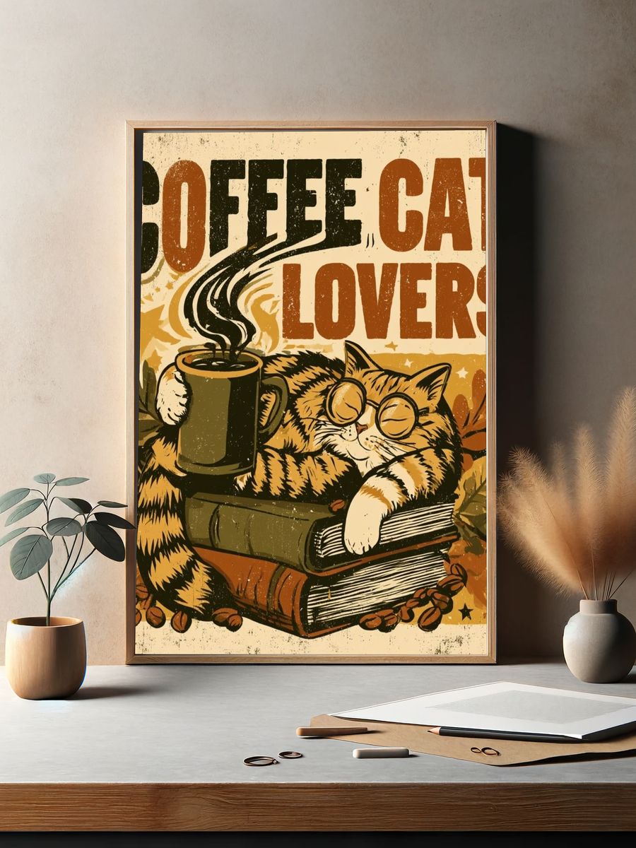 Coffee Cat Lovers Typography Poster. — room view 2