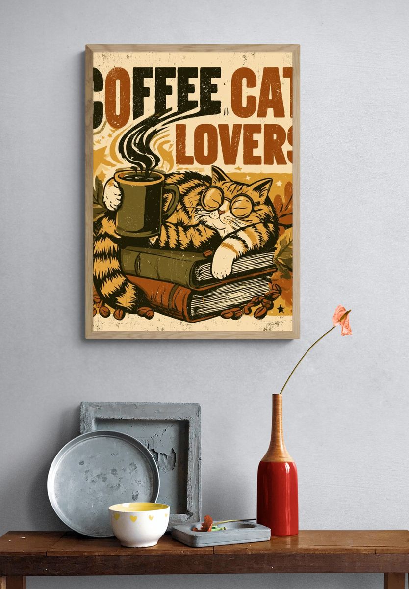 Coffee Cat Lovers Typography Poster. — room view 3