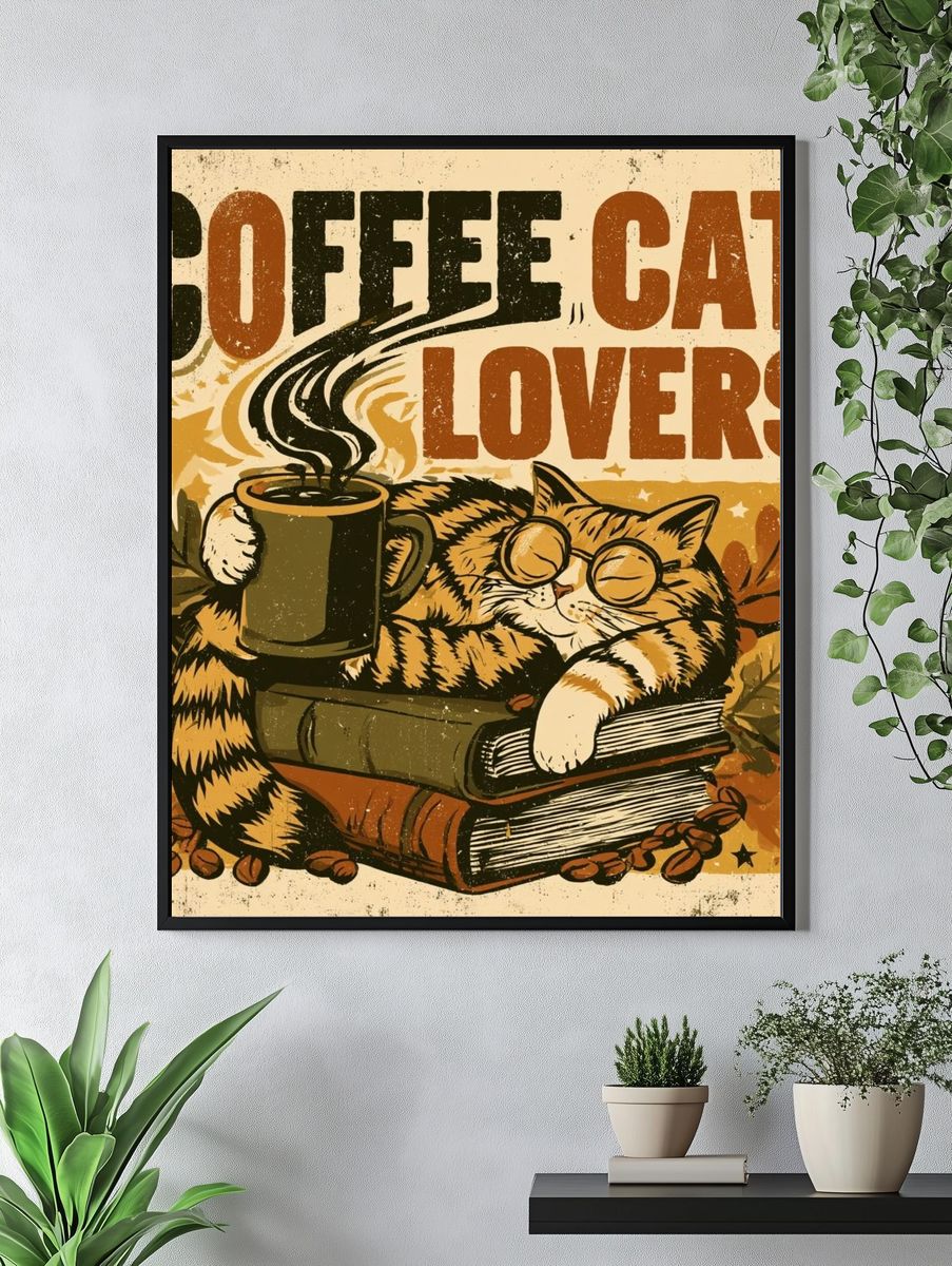 Coffee Cat Lovers Typography Poster. — room view 4
