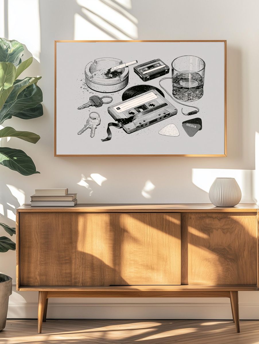 Cassette Still Life Typography Print. — room view 3