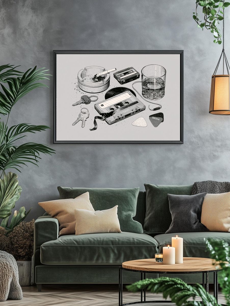 Cassette Still Life Typography Print. — room view 4