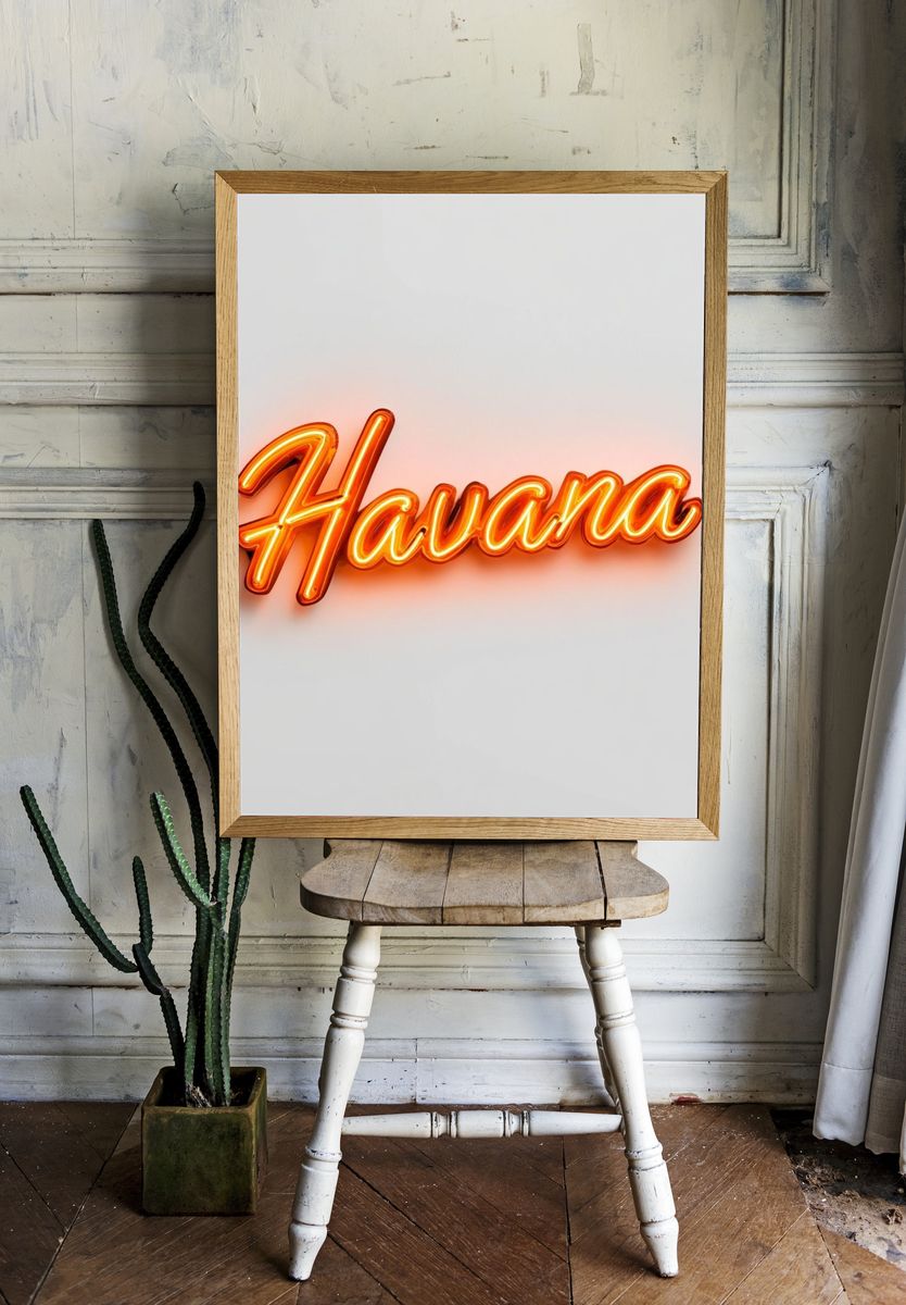 Havana Neon Typography Poster. — room view 1
