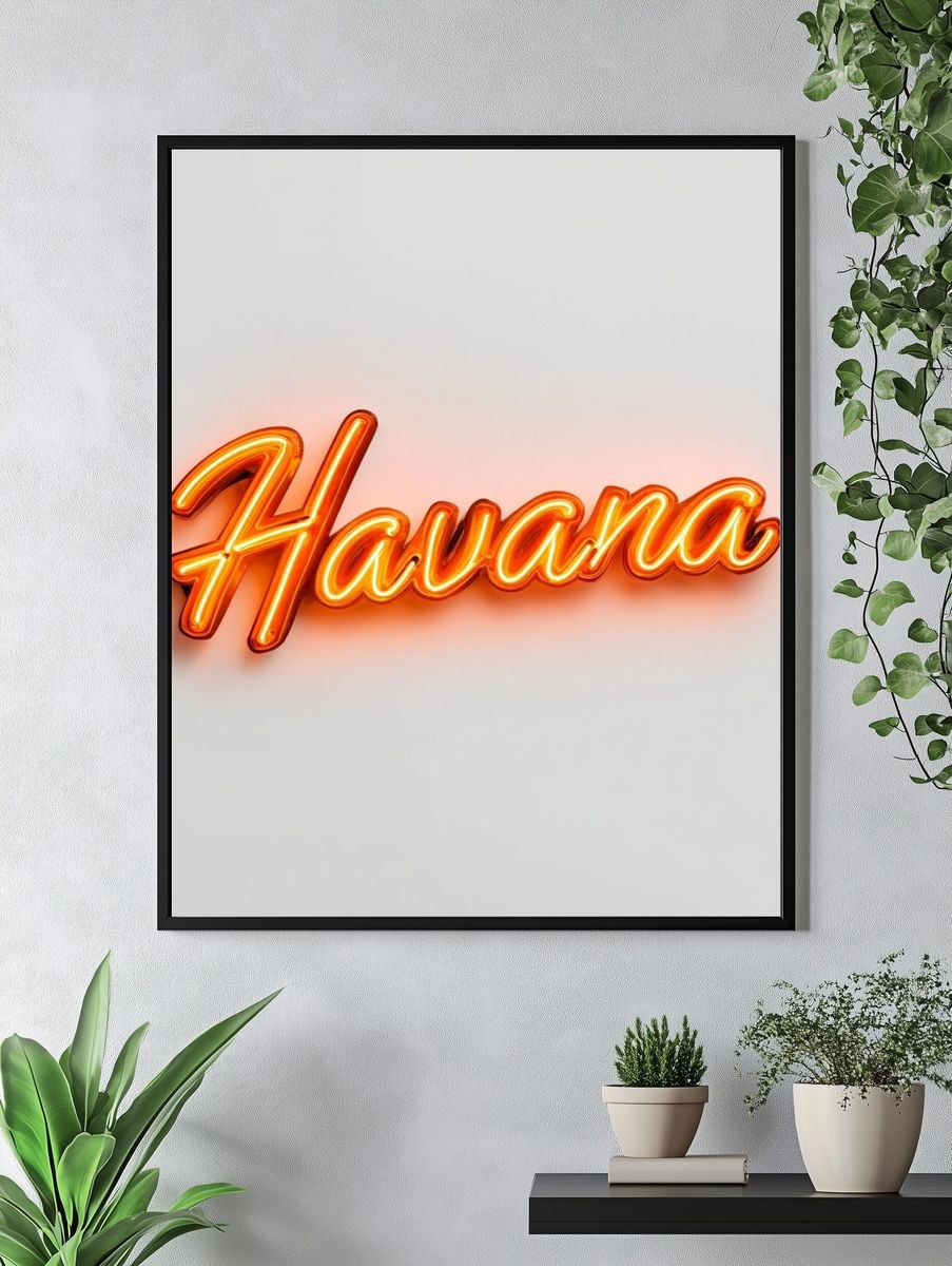 Havana Neon Typography Poster. — room view 4