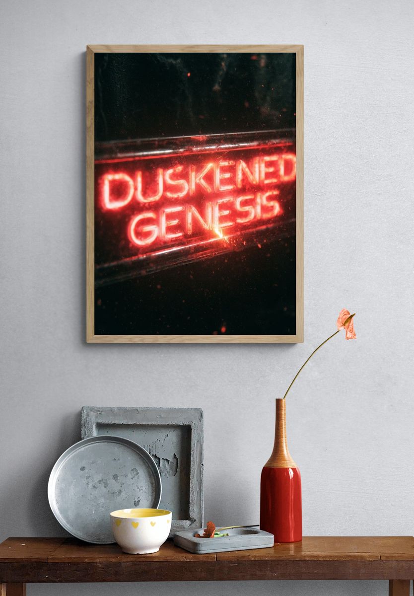 Duskened Genesis Neon Typography Poster. — room view 3