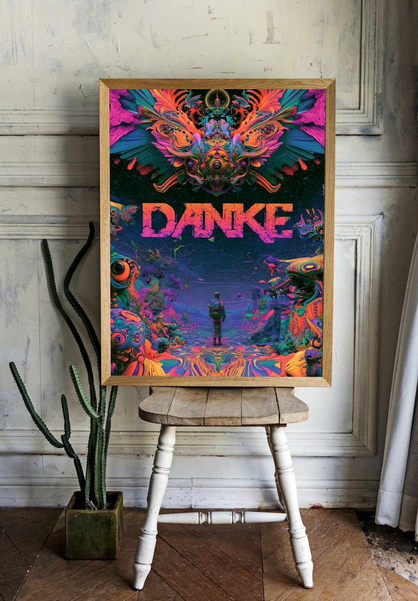 DANKE Psychedelic Typography Print. room preview