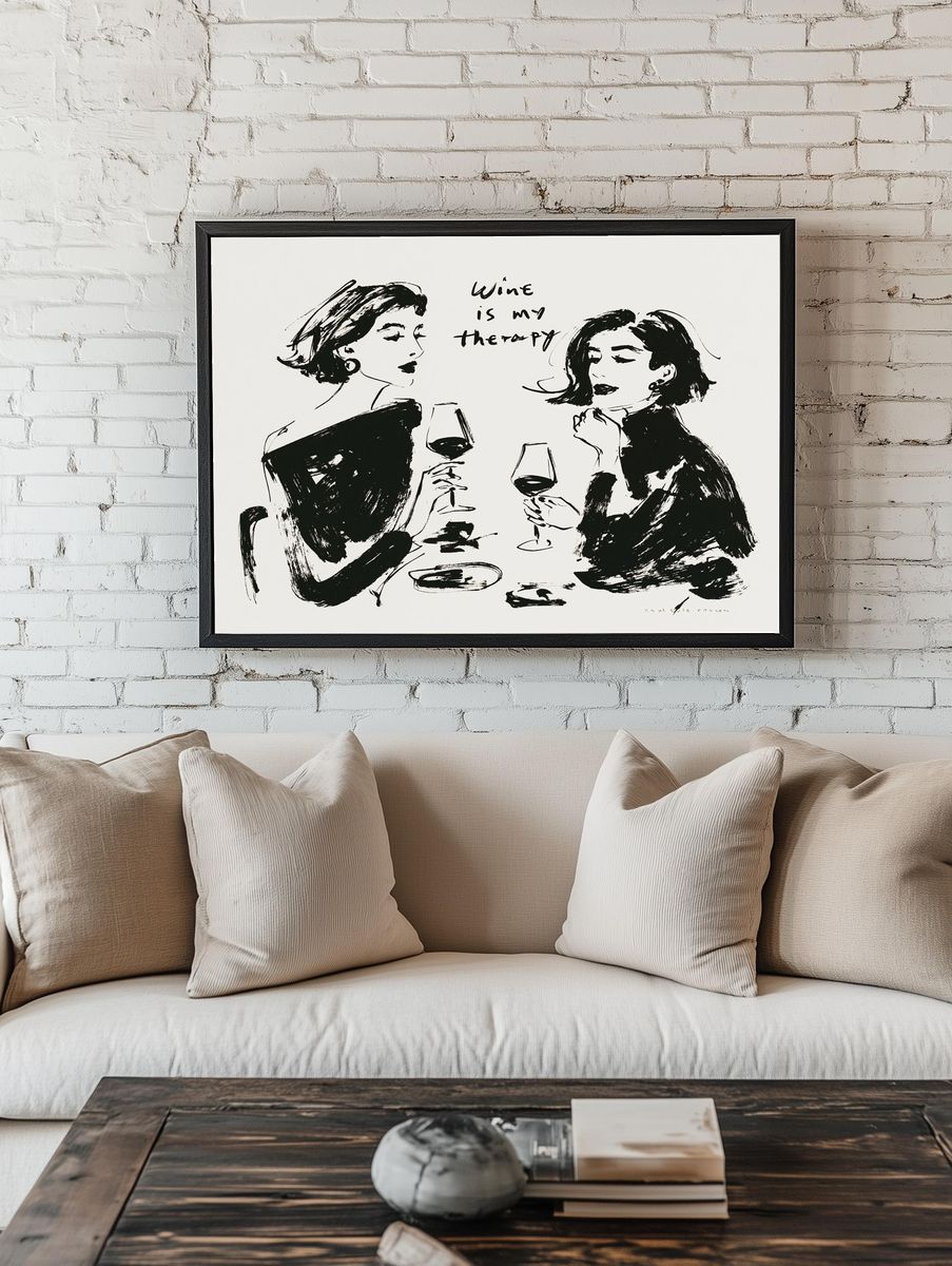 Wine Is My Therapy Typography Print. — room view 1