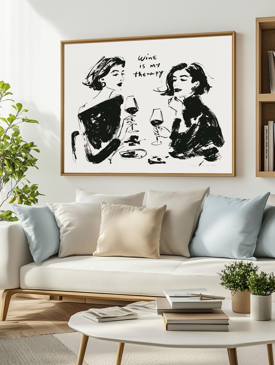 Wine Is My Therapy Typography Print. — room view 2