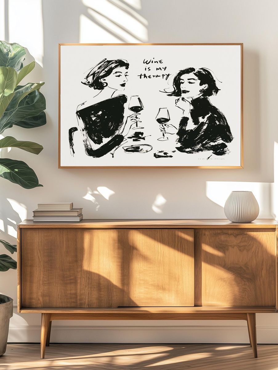 Wine Is My Therapy Typography Print. — room view 3