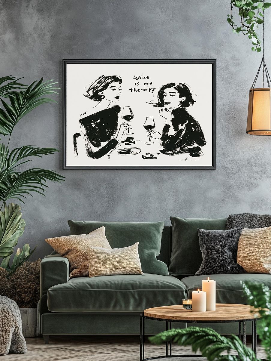 Wine Is My Therapy Typography Print. — room view 4
