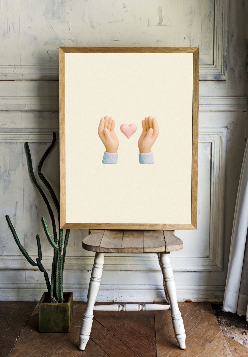 Hands and Heart Typography Print. room preview