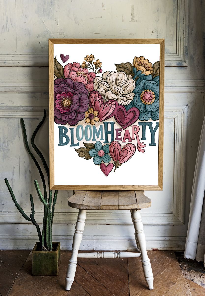 Bloom Heart Typography Poster. — room view 1