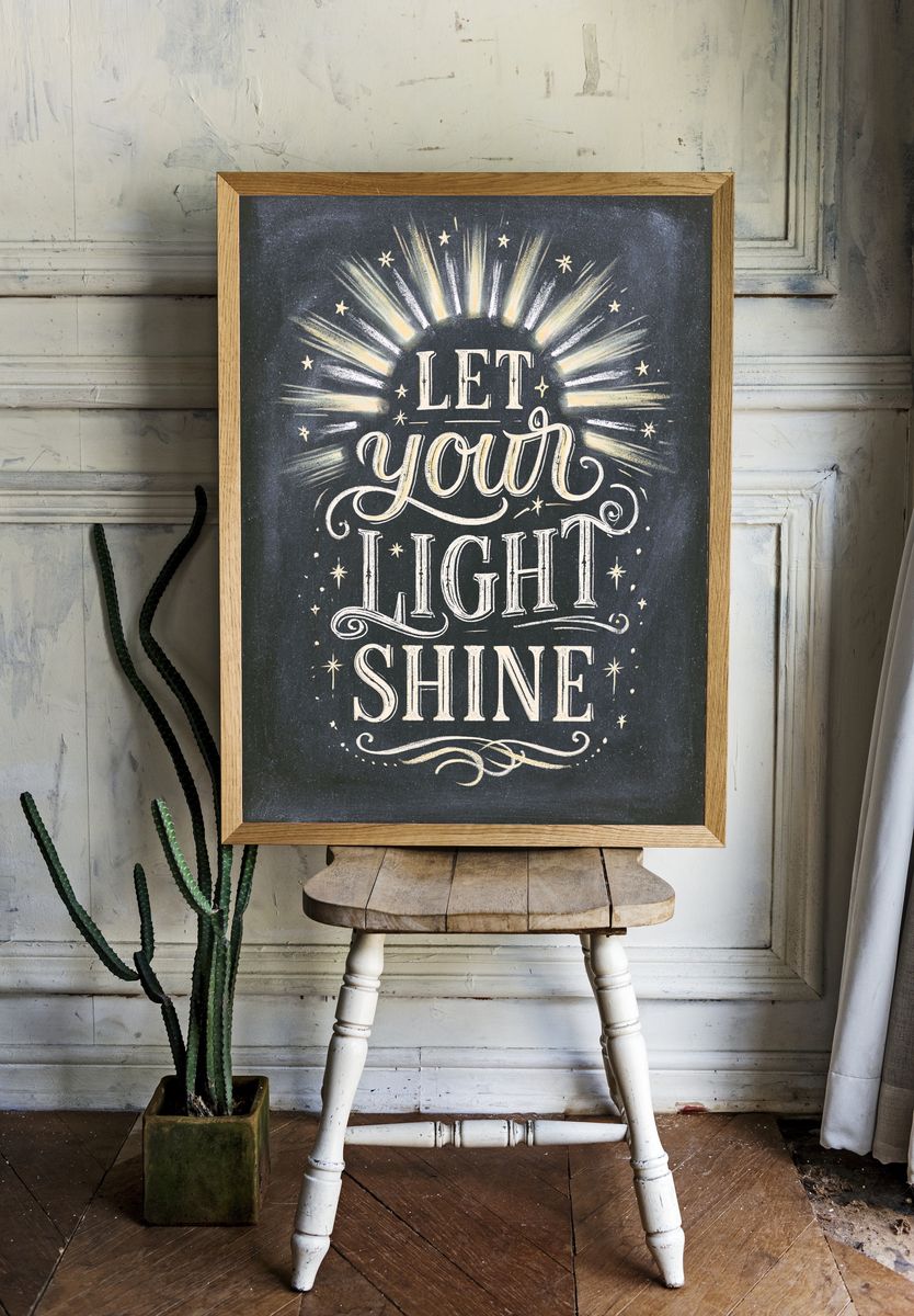 Let Your Light Shine Typography Poster. room preview