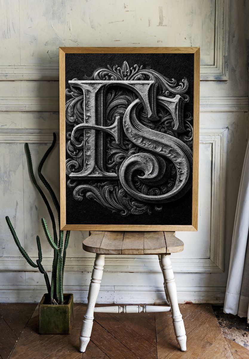 Ornate Monogram Typography Poster. — room view 1
