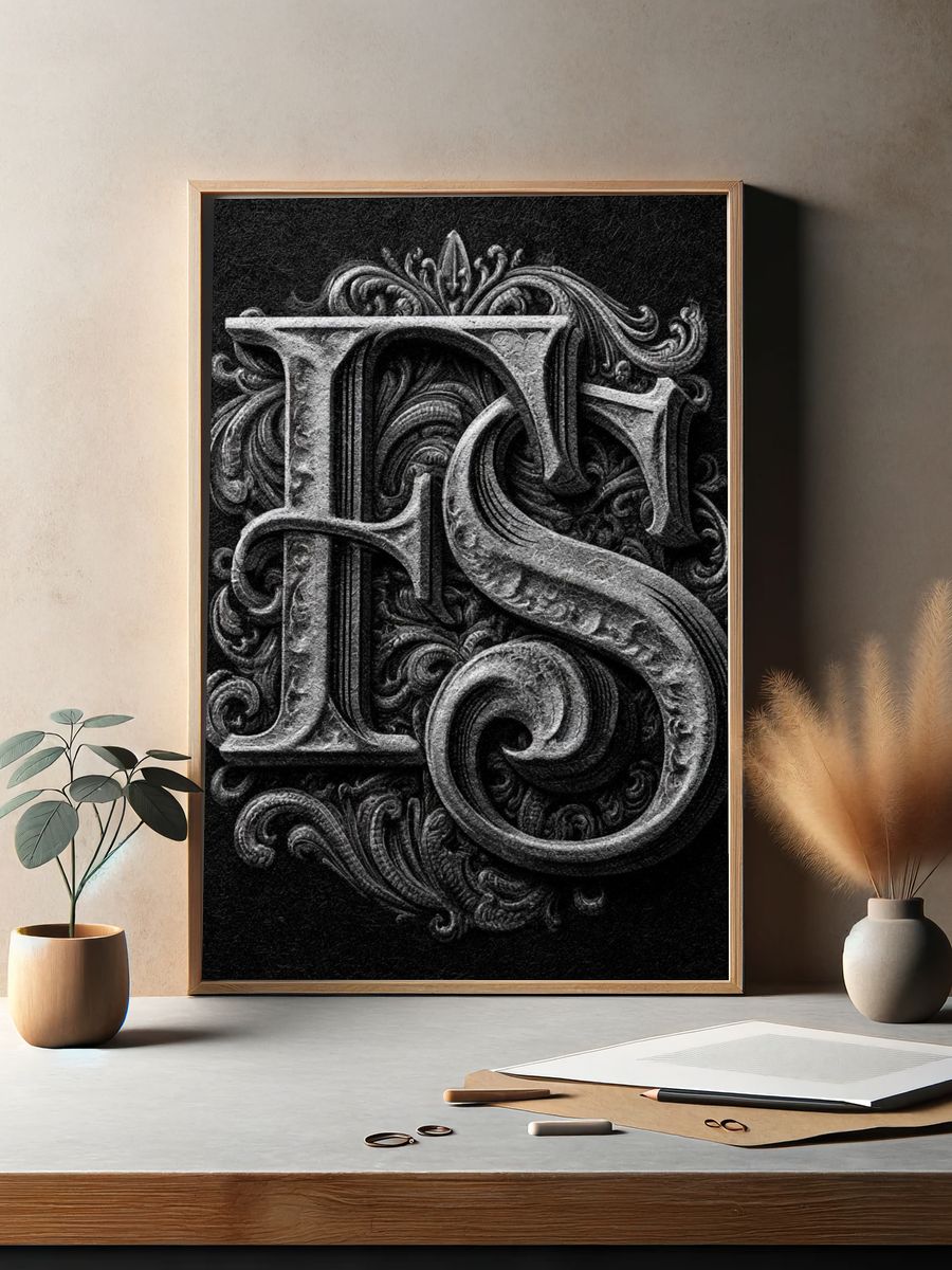 Ornate Monogram Typography Poster. — room view 2