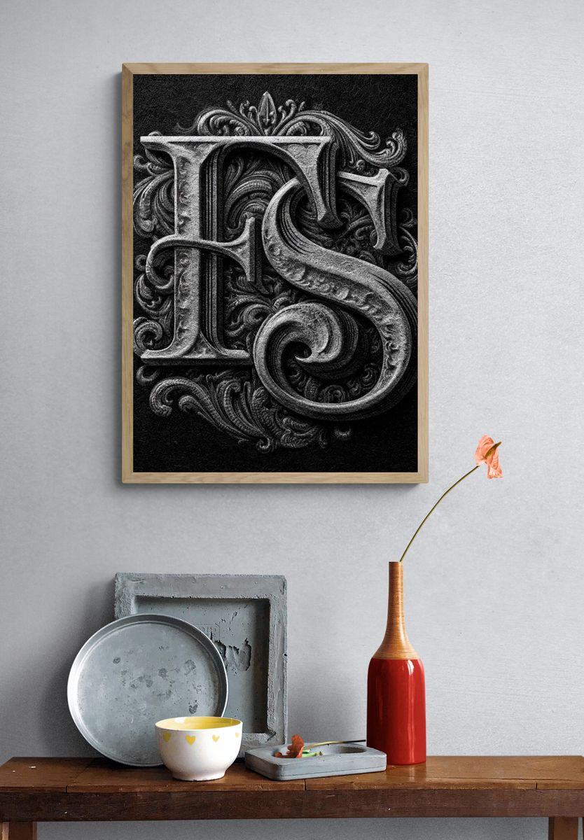 Ornate Monogram Typography Poster. — room view 3