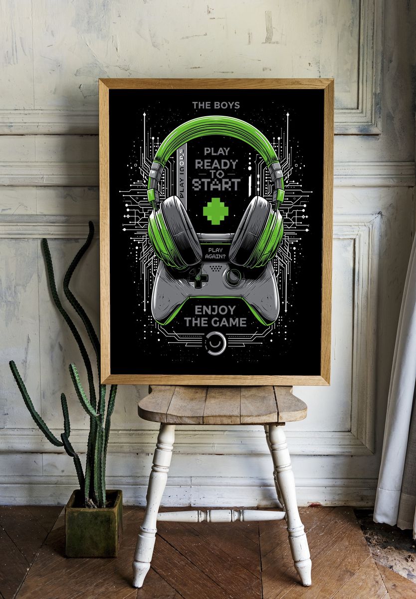 Gaming Headset Typography Poster. — room view 1