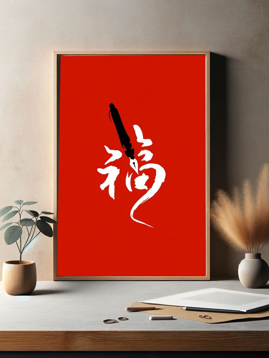 Chinese Calligraphy Red Typography Poster. — room view 2