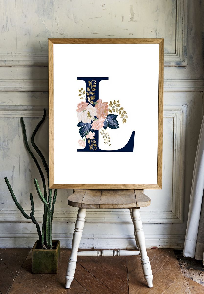 Floral Letter L Typography Poster. — room view 1