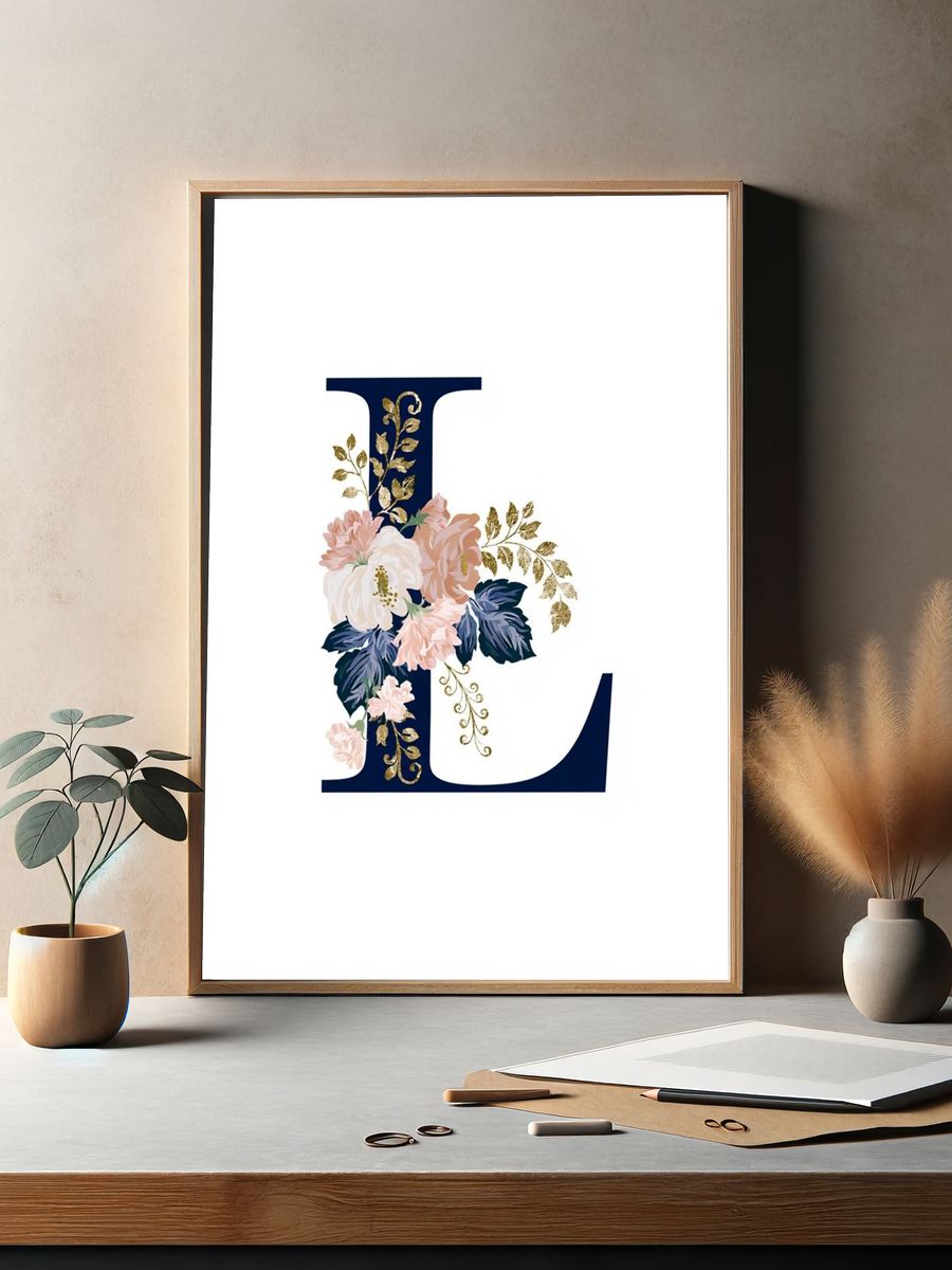 Floral Letter L Typography Poster. — room view 2