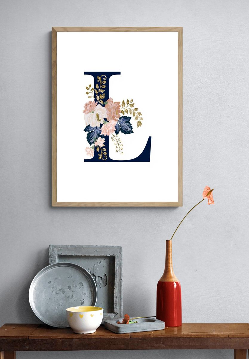 Floral Letter L Typography Poster. — room view 3