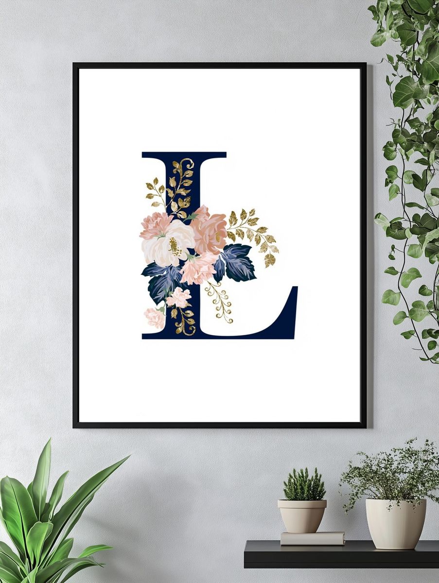 Floral Letter L Typography Poster. — room view 4