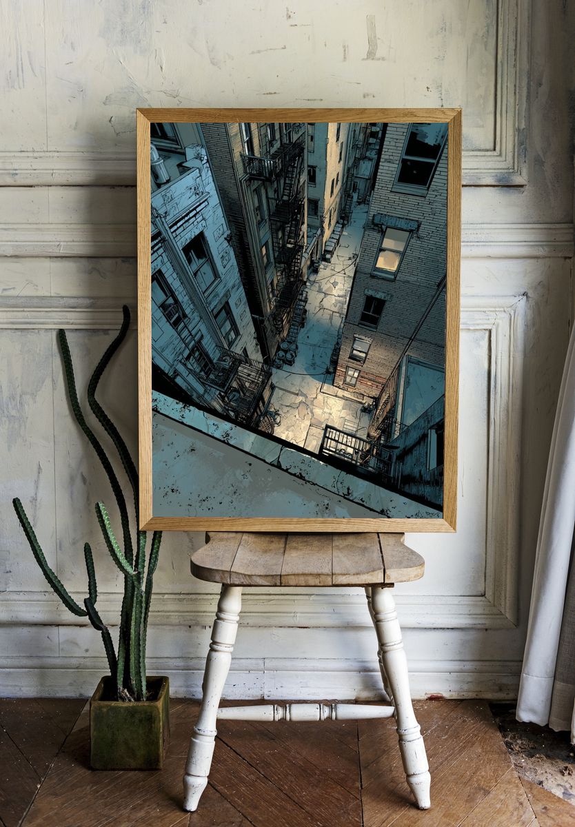 Urban Alleyway — Illustration Print. — room view 1